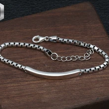 S925 стерлингового серебра мужские и женские наручные тонкой цепи тайский серебряный корейский изогнутый квадратный браслет