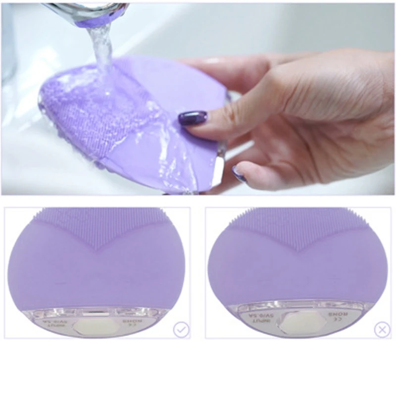 Purple Electric Silicone Facial Cleansing Brush Face Brush Cleanser Electric Waterproof Ultrasonic Massage Skin Deep Cleaning De