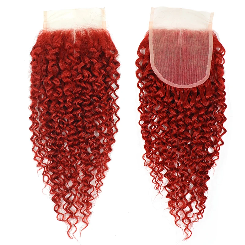 Remyblue перуанские красные волосы кудрявые 3 пряди с закрытием натуральные кудрявые пучки волос с закрытием 4*4 шнурка remy наращивание волос