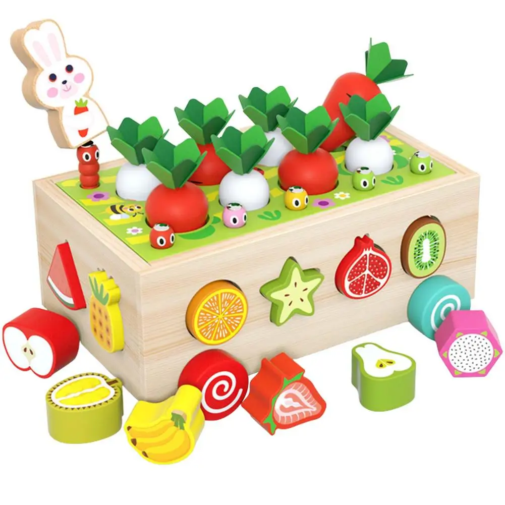 

Wooden Shape Sorter Toys Fine Motor Skills Carrot Harvest Set Baby Early Educational Learning Toys Montessori Toys for Toddlers