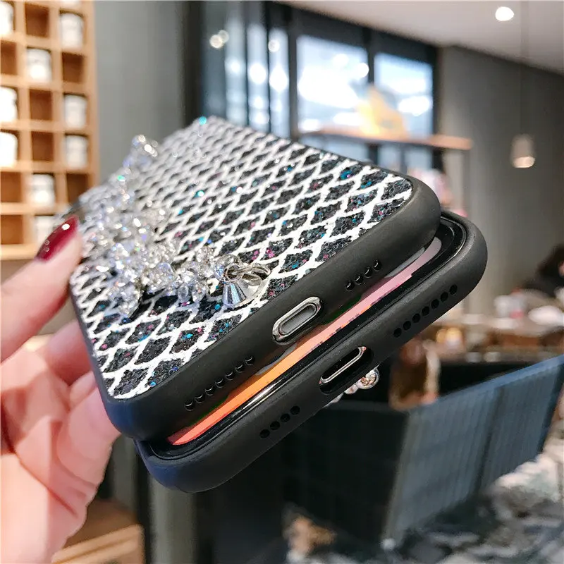 Сияющий Чехол для Vivo Y81 Y81i Y93 Y95 Y91 Y71 Y71i Y79 Y75s Y73 драгоценными камнями узор блеск мягкий, роскошный, из ТПУ браслет, коксовое покрытие