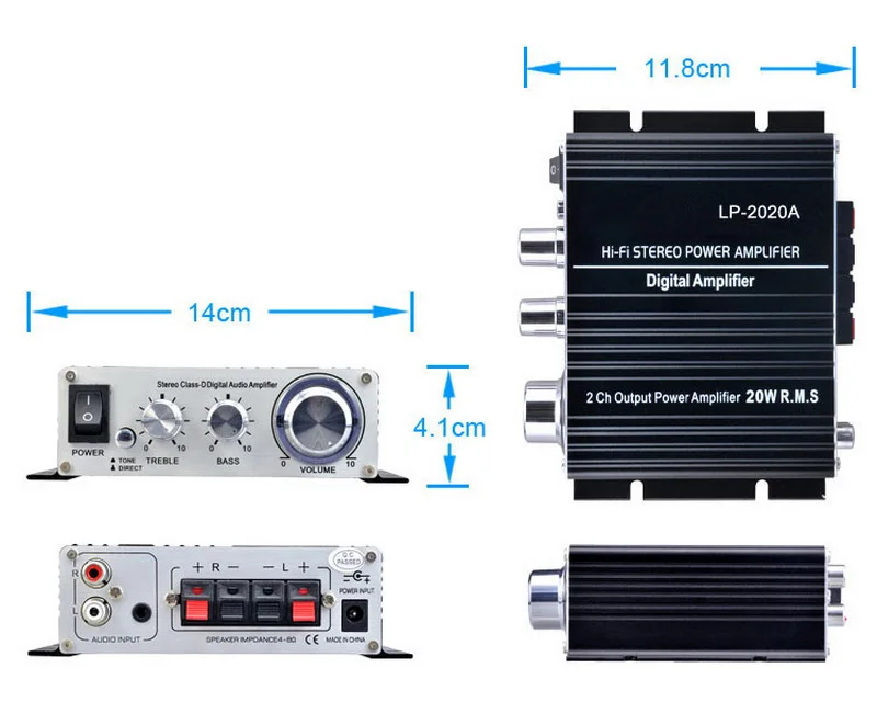 Hi-Fi мини цифровой аудио усилитель мощности для автомобиля маленький усилитель мощности автомобильный мотоцикл Лодка 2CH 20WX2 выходной усилитель мощности