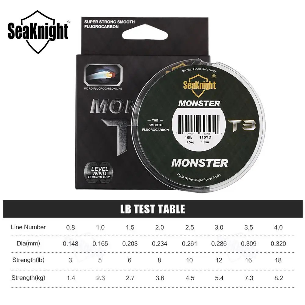SeaKnight бренд MONSTER T3 Тройная фторуглеродная структура леска 100 м 0,148-0,32 мм Топ японский материал леска из нейлонового моноволокна