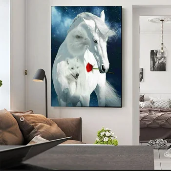 

White Horse Rose Beautiful Painting Distinctive Painting Full Drill Square/Round 5D Diamond Painting Mosaic Needlework Paintings