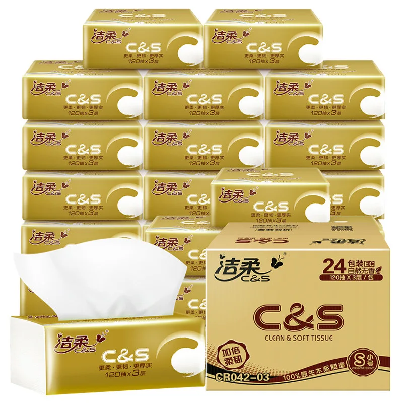 

Clean Soft Gold Statue Paper Extraction 120 Sheets Three Layer 24 Bag Full Carton Box Batch Household Toilet Paper Napkin Family