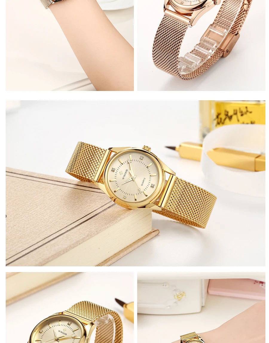 Japanese Quartz Movement WWOOR Watch For Women's Wristwatch Top Brand Luxury Ladies Gold Dress Waterproof Watch Relogio Feminino