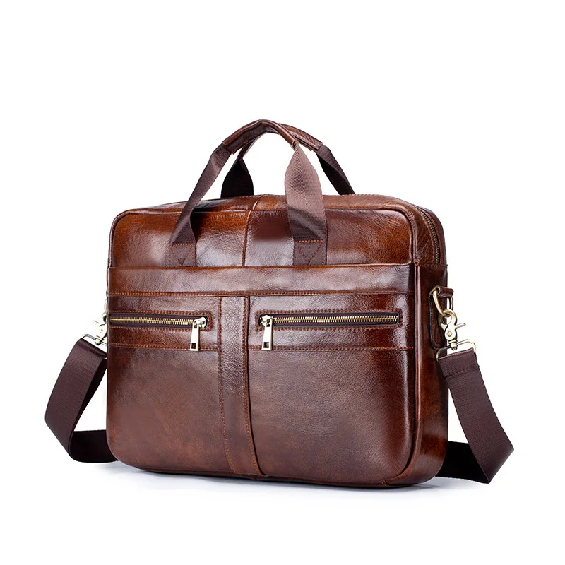 Men's Briefcase Men leather genuine briefcase bag for men Business lawyer Office Laptop bags Large Capacity - Цвет: brown