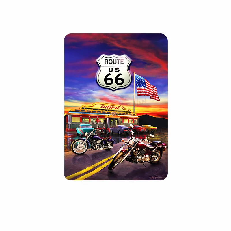 Жестяной винтажный металлический знак Route 66 ретро пластина для гаража Настенный
