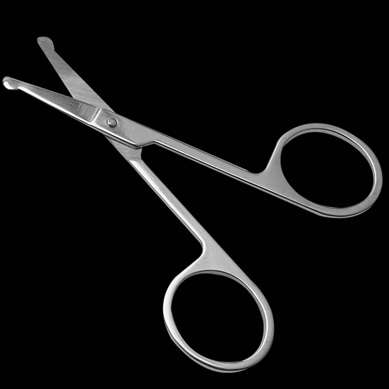 100% New 1pc 3.5" Stainless Steel Mini Portable Curved Mustache Nose Ear Hair Remover Scissor Trimmer Safety Tips 6