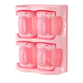 

4Pcs/Set Transparent Spice Jar Simple Lid Seasoning Box Kitchen Tools Salt Condiment Cruet Storage Box Pink