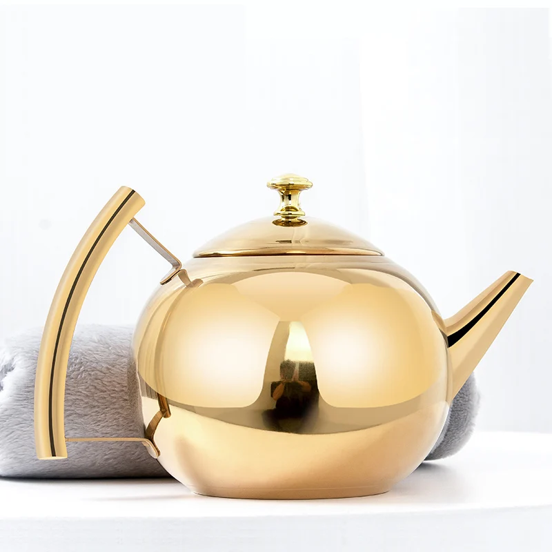 1L 1.5L Gold Silver Stainless Steel Teapot Cafe Coffee Pots Kitchen