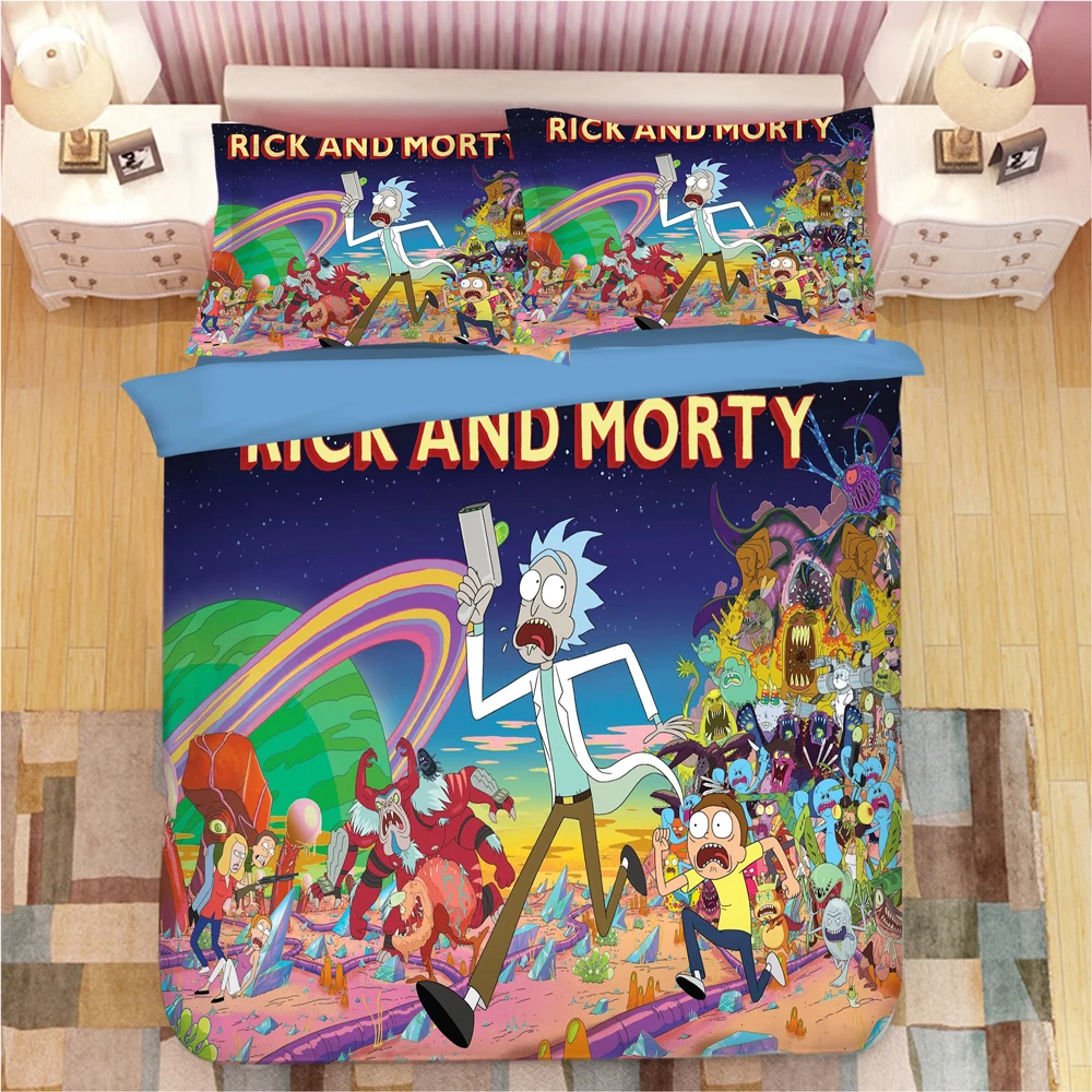 Rick and Morty 3D Bedding Set Duvet Covers Pillowcases Rick Sanchez Adult Animation Comforter Bedding Sets Bedclothes Bed Linen