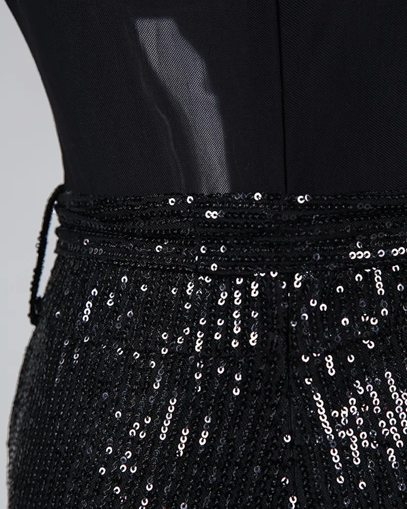 Sequins Patchwork Mesh Jumpsuit Sexy V Neck Short Sleeve Pockets Design Slim Rompers Womens Jumpsuit One Piece Overalls Clubwear