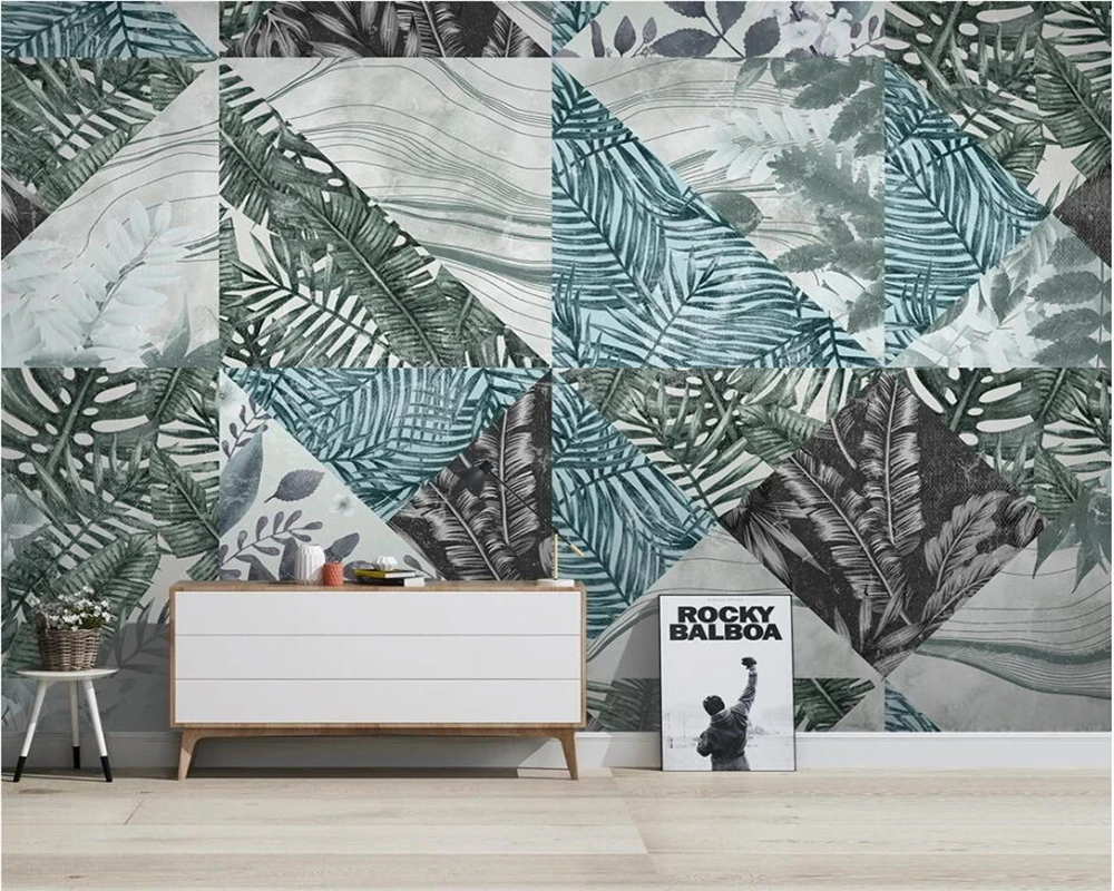 

beibehang Custom Nordic hand painted tropical plants modern minimalist geometric lines light background papier peint wallpaper