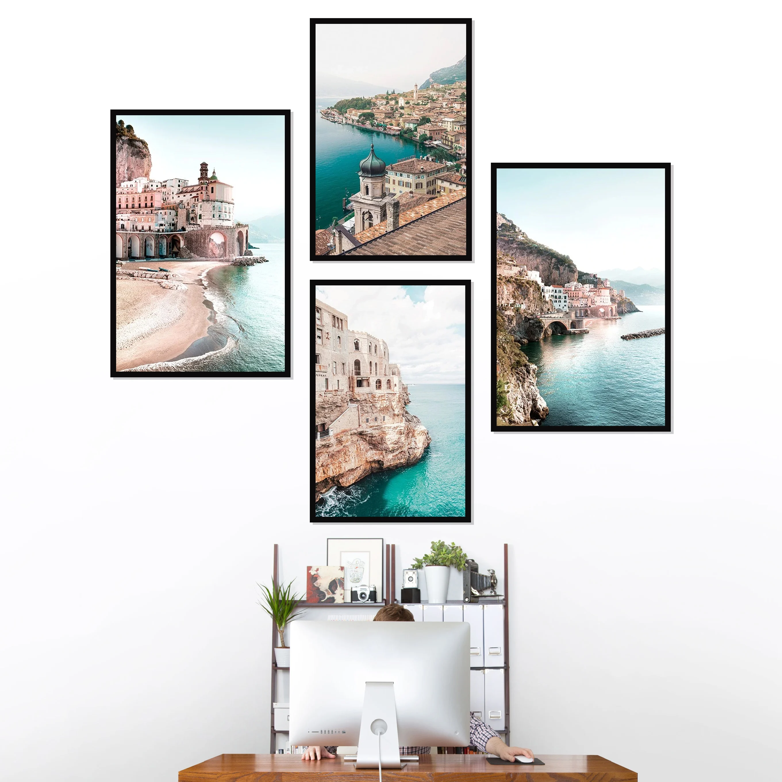 Seaside Castle Landscape Print Poster Seascape Frameless Waterproof Ink Canvas Painting Living Room Bedroom Decoration | Дом и сад