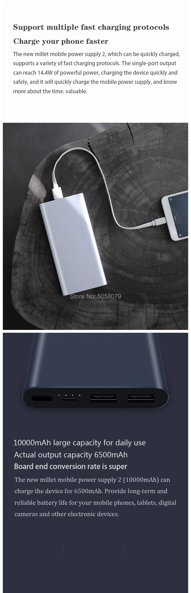10000 мАч Xiaomi Mi power Bank 2 Внешний аккумулятор 15 Вт Quick Charge power Bank 10000 PLM09ZM с двумя выходами USB для телефона