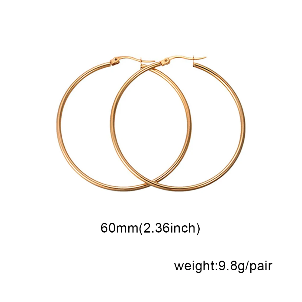 60mm gold Модные серебряные серьги-кольца из нержавеющей стали для женщин 10 мм 80 мм Большой Круг круглая петля креольские серьги ювелирные изделия Букле д 'ореиль - Окраска металла: 60mm gold
