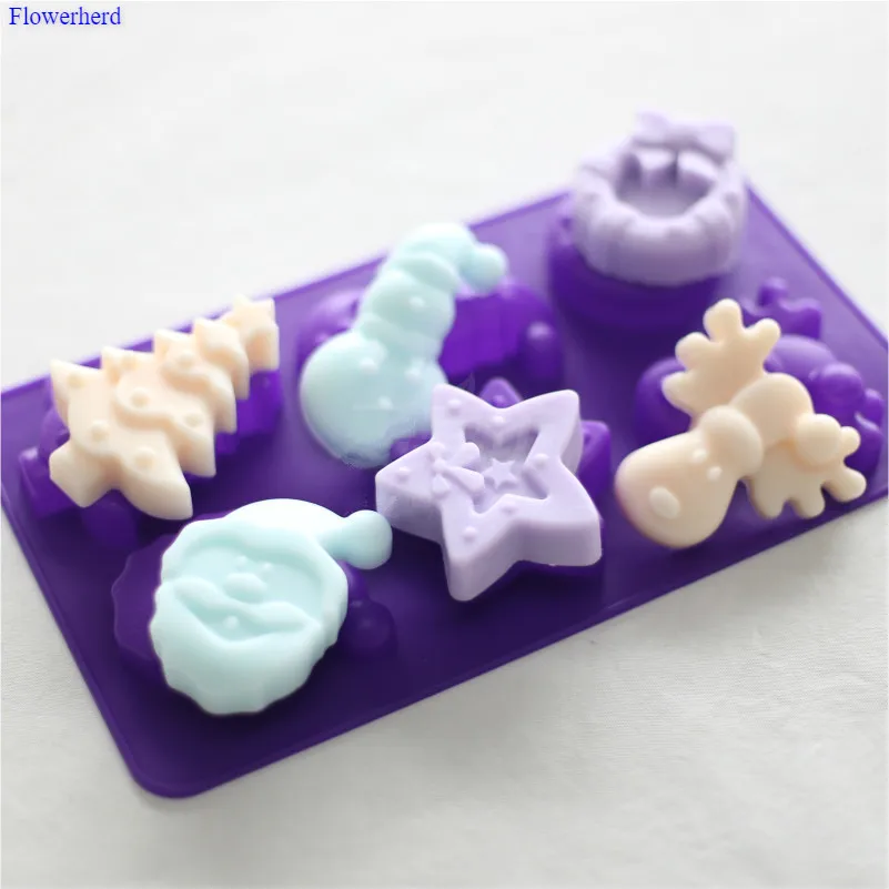 Food Grade Silicone Handmade Soap Mold Six Cavities Santa Claus Snowman Baking Cristmas Decoration Cake Chocolate | Дом и сад