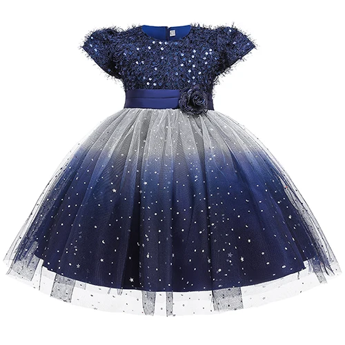Летние платья для девочек 3-10 лет с объемным цветком и блестками; элегантное платье принцессы; детское вечернее платье; свадебное платье для девочек - Цвет: L5161 Blue