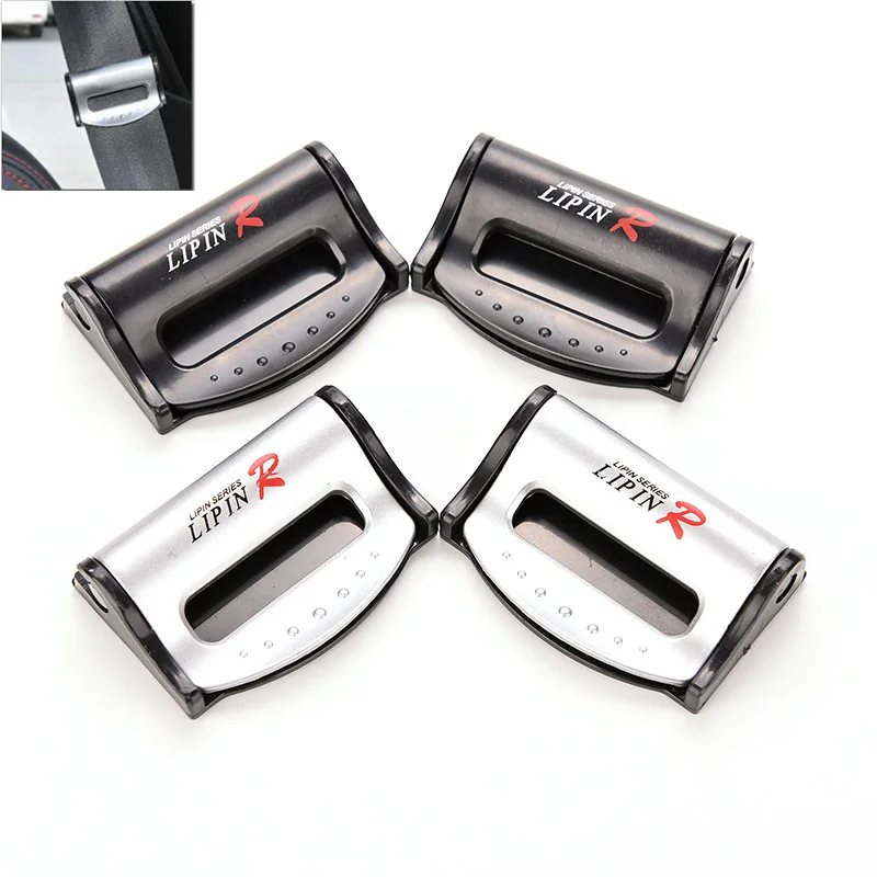 2PCS Adjustable Hard Plastic ABS Car Auto Truck Safety Seat Belt Strap Buckle No-Slip Anti Slip Clip Stopper Black Siver