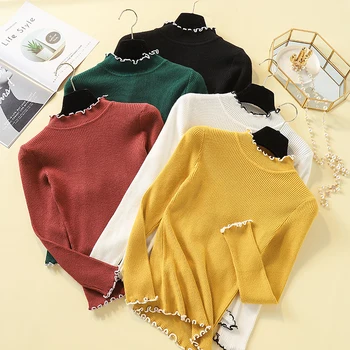 

Heliar Turtleneck Flounce Hem Knitted Pullovers Sweater Autumn Sweater Women Elastic Tops 2019 Autumn Winter Sweater Female