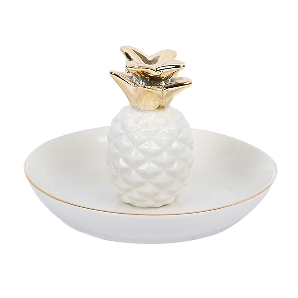 White Porcelain Ceramic with Gold Edge Tray Ananas Dish Key Trinkets Ring Holder Room Decor Plate