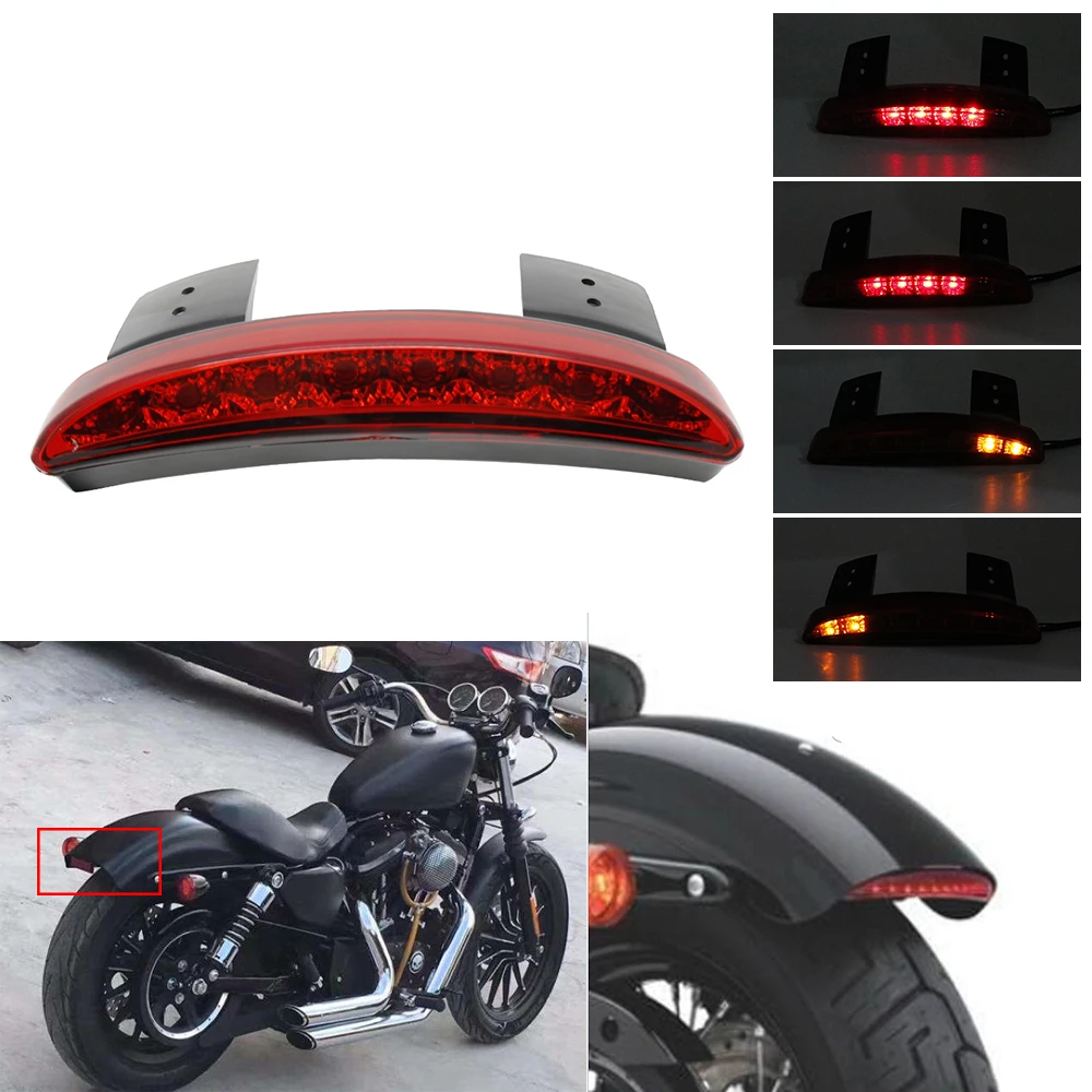 1x Motorcycle Chopped Fender Edge Tail Light Smoke Lens LED Red Stop