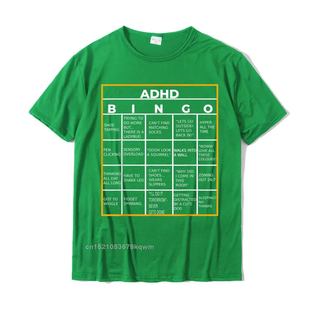 Casual Men High Quality Printed On Tops T Shirt Crew Neck Thanksgiving Day 100% Cotton T-shirts Design Short Sleeve Tee Shirt Autism Mental Health Awareness Day ADHD Bingo Funny Gift T-Shirt__4177 green
