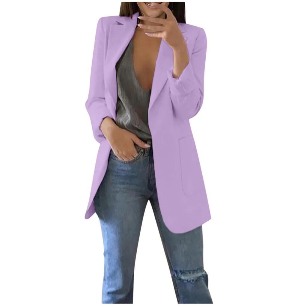 Женский блейзер с длинным рукавом, женский пиджак, Женский блейзер, розовый, синий, белый, черный, Блейзер, осень# L40 - Цвет: Purple