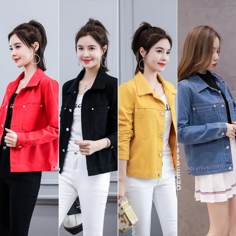 2020 Новинка весна осень джинсовая желтая куртка женская Свободная и пальто модное