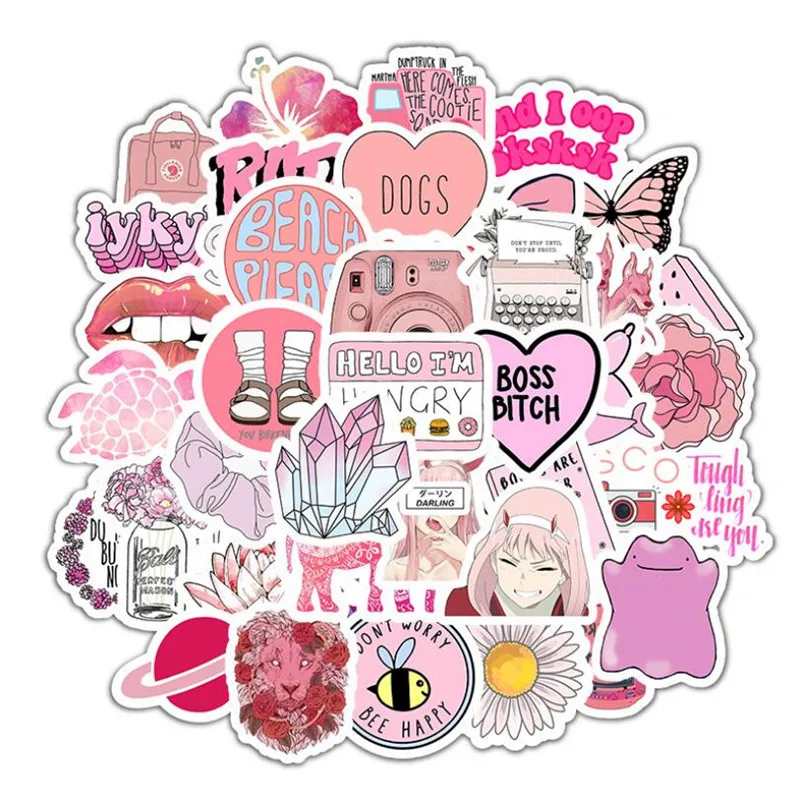 

10/30/50PCS pink girl cartoon small fresh camera water cup graffiti helmet computer skateboard sticker decoration wholesale