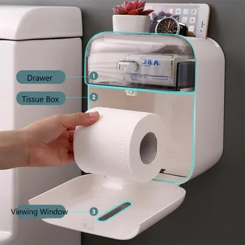 

Toilet Paper Holder Waterproof Wall Mount Toilet Paper Tray Roll Paper Tube Storage Box Tray Tissue Box Shelf Bathroom Supplies