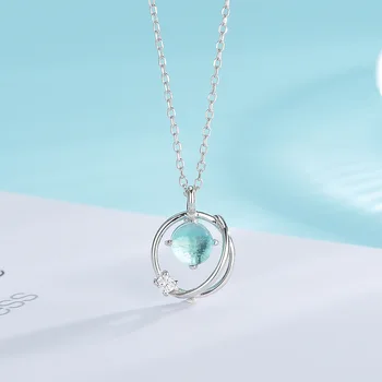 

S925 Sterling Silver xiang shi Female Blue Crystal Glass Korean Hipster Simple Choker