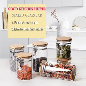 

Food Storage Jar Glass Food Storage Jar with Airtight Seal Bamboo Lid Snap-Fit Glass Canister MYDING