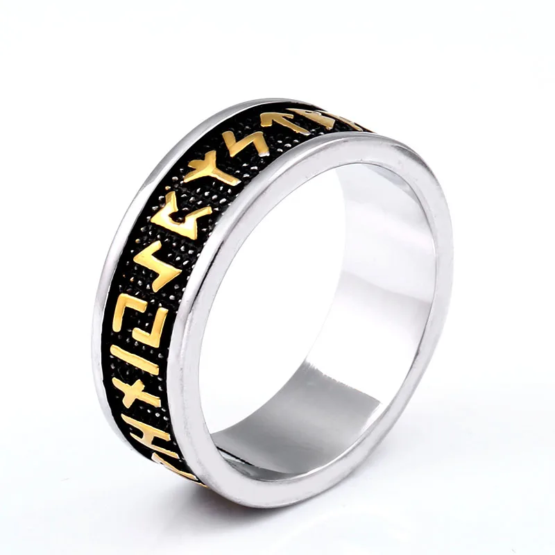 Stainless Steel Ring Finger Ring Steel Soldier Viking Rune Amulet Jewelry
