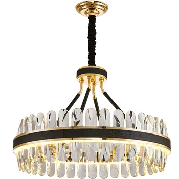 

Post Modern Luxury Living Room Crystal Pendant Lights Warm Romantic Hotel Villa Dinging Room Leather Decoration Led Hanging Lamp