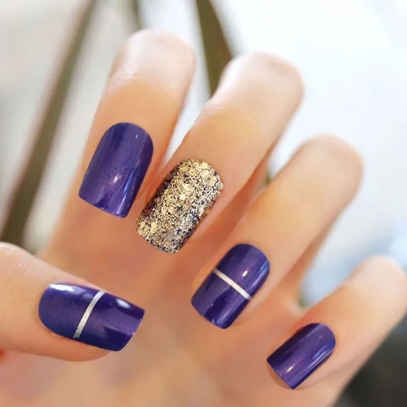 New Korean Summer Wearable Blue Long Square Head Fake Nail Tips Women Manicure Decorations DIY Artificial Nail Patches 24pcs