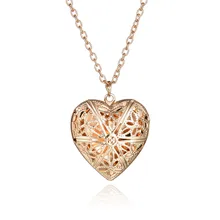 Позолоченное ожерелье с подвеской в форме сердца, настоящая съемка, Женские Ювелирные аксессуары, необычные фото медальоны