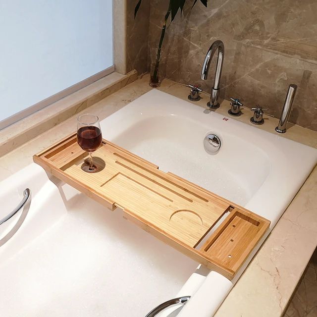 Bamboo Bathtub Tray Bath Non Slip Caddy Tray Side House Organizer