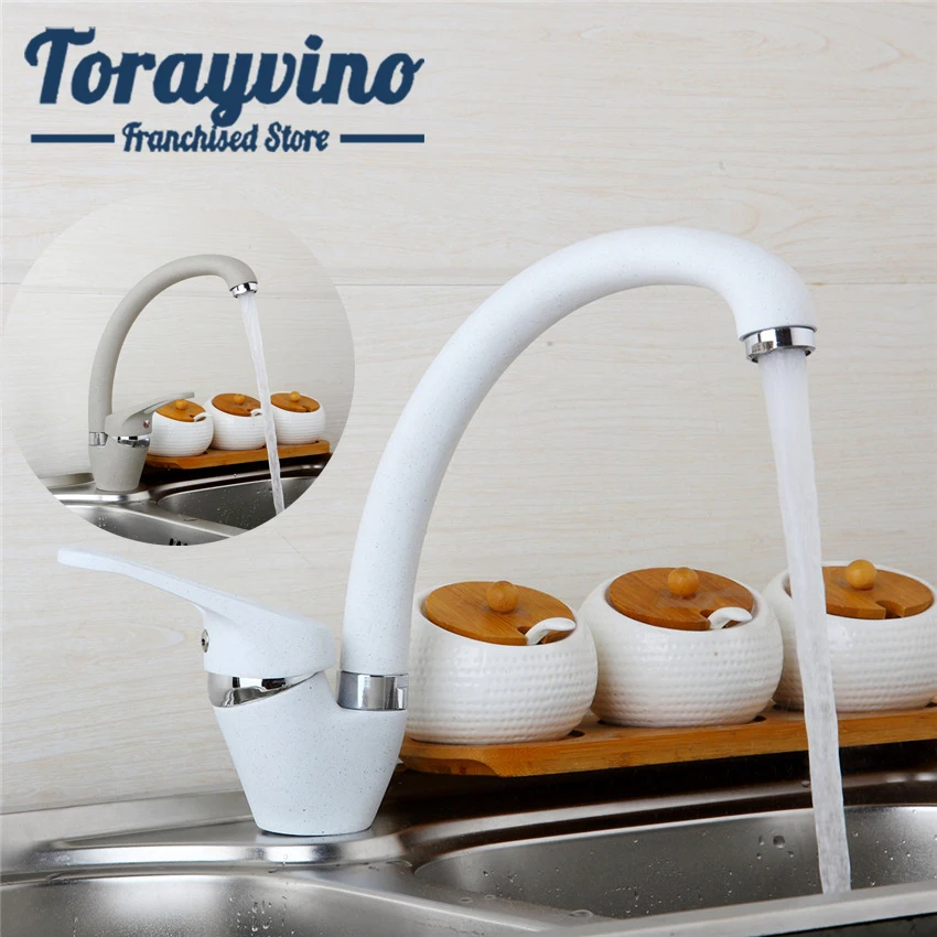 Torayvino Kitchen Sink Rubinetto Girevole Due Tipi Di Colore Bianco & Khaki Pittura Rubinetto Cucina Rubinetto Della Cucina Singola Maniglia Miscelato
