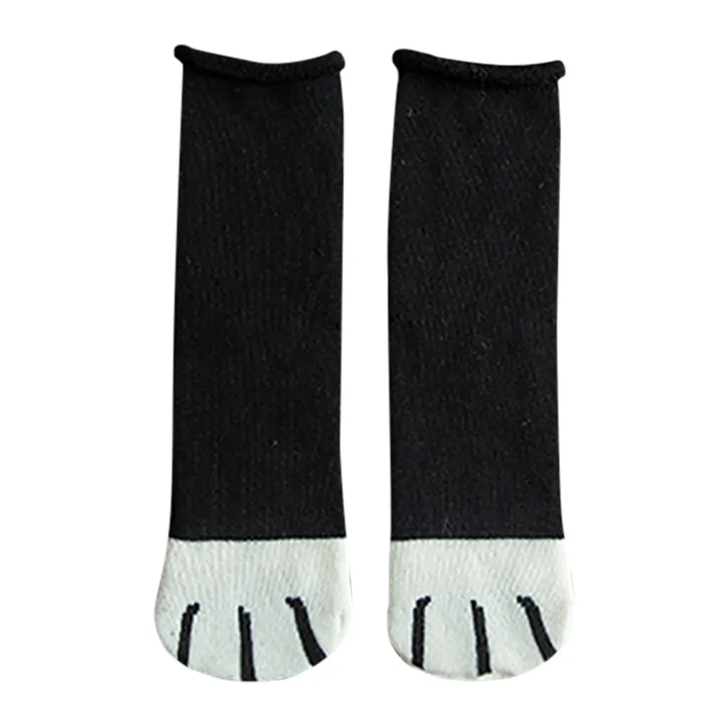 Женские носки, Весенняя забавная симпатичная кошачья лапа, полосатые носки с принтом, женские модные теплые коралловые уплотненные носки до лодыжки - Цвет: Black