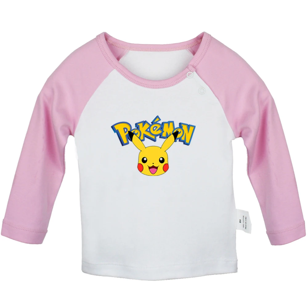 Милые футболки для новорожденных с рисунком покемона, веселого покебол PIKACHU; футболки с длинными рукавами для малышей