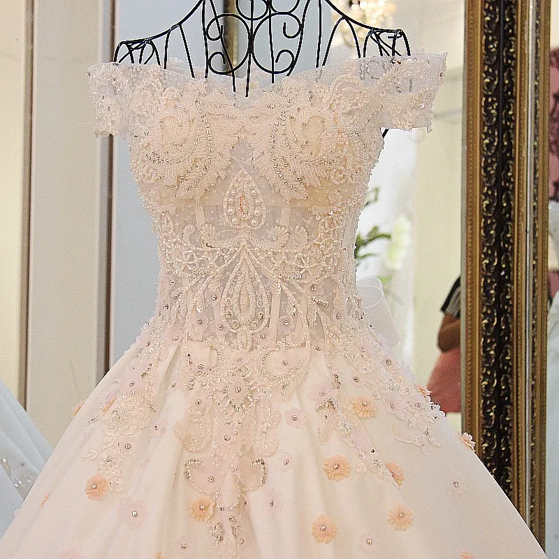 Vestido De Noiva, модное роскошное кружевное свадебное платье принцессы с длинным шлейфом, украшенное бусинами, с открытыми плечами