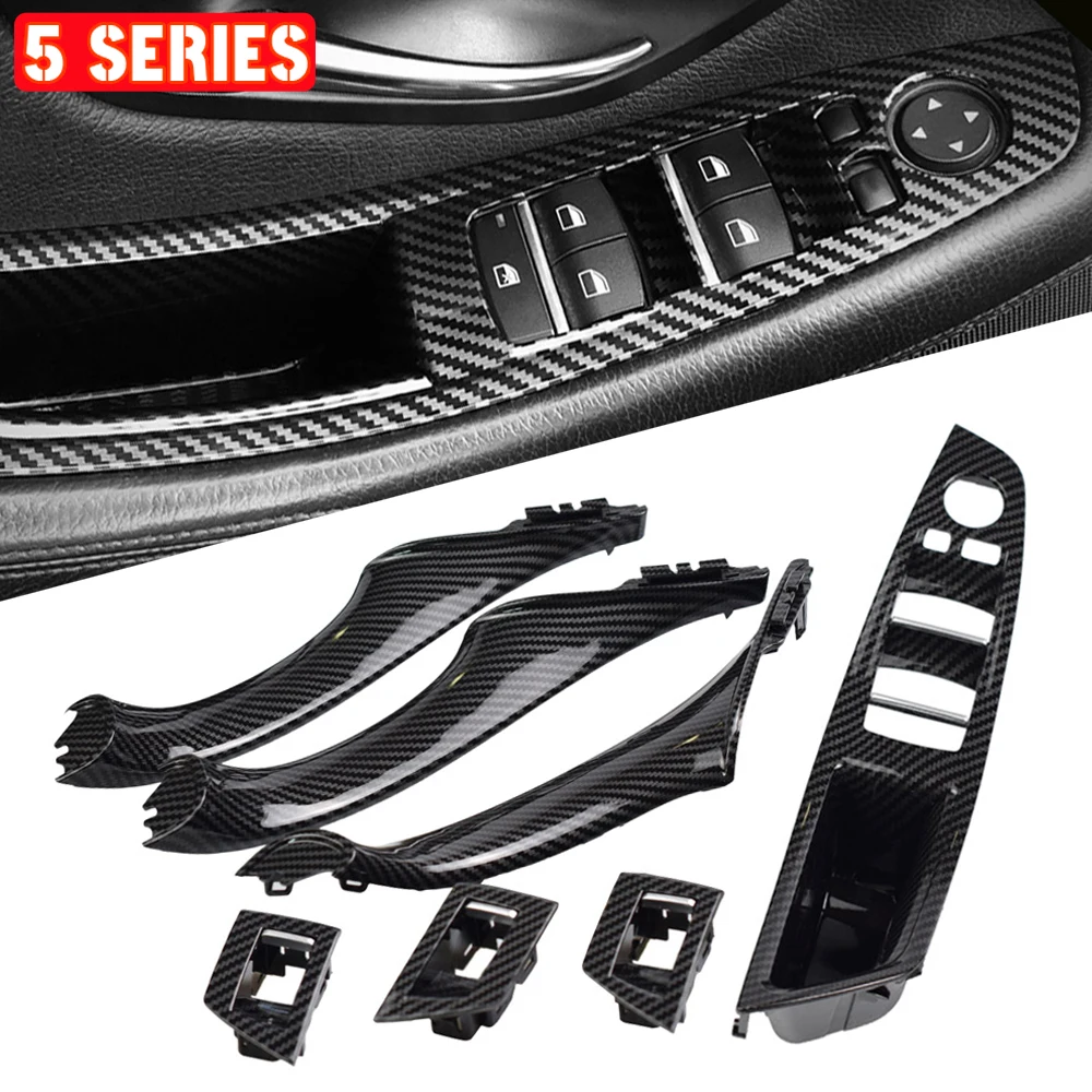 Carbon Fiber RHD LHD Car Interior Door Handle Fit For BMW 5 series F10 F11 520d 525d 530d 535i Inner Panel Pull Trim Cover | Автомобили и