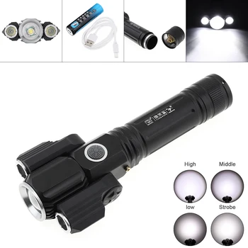 

E38 T6 Super Bright 400m Lumens Rechargeable Flashlight Water Resistant Zoomable with 2 Wing Light and 4 Lighting Mode LED Torch