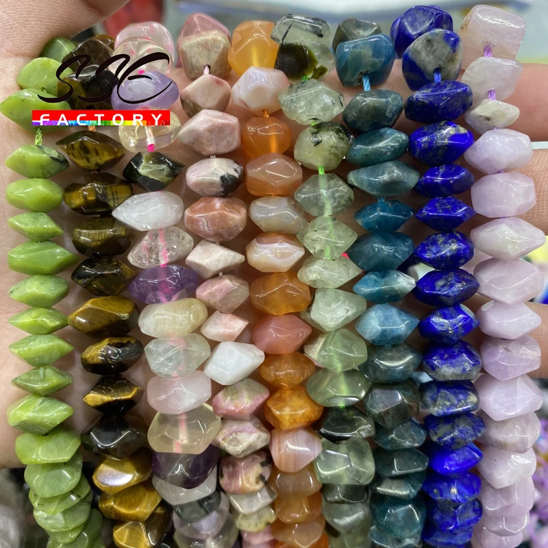 Natural Canada Jades Quartz Apatite Rutilate Rhodonite Stone Beads Faceted Loose Beads for Jewelry Making DIY Bracelet 6x11mm
