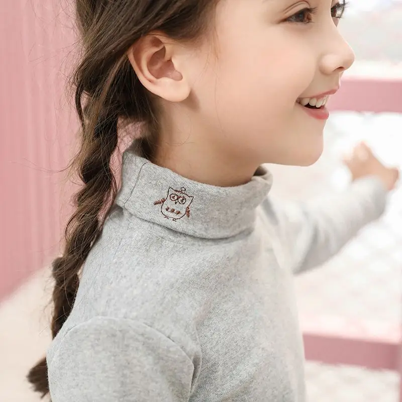 Gray Winer Thick Одежда для маленьких девочек; футболка с воротником-хомутом и вышивкой забавных животных; одежда с длинными рукавами; детские топы; хлопковая одежда для девочек; повседневная детская одежда - Цвет: Gray Winer Thick