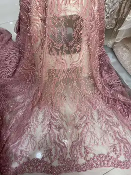 

High quality handmade beaded French mesh African lace Nigerian fabric suitable/ High-end skirt Ladies Evening dress Wedding 5ys
