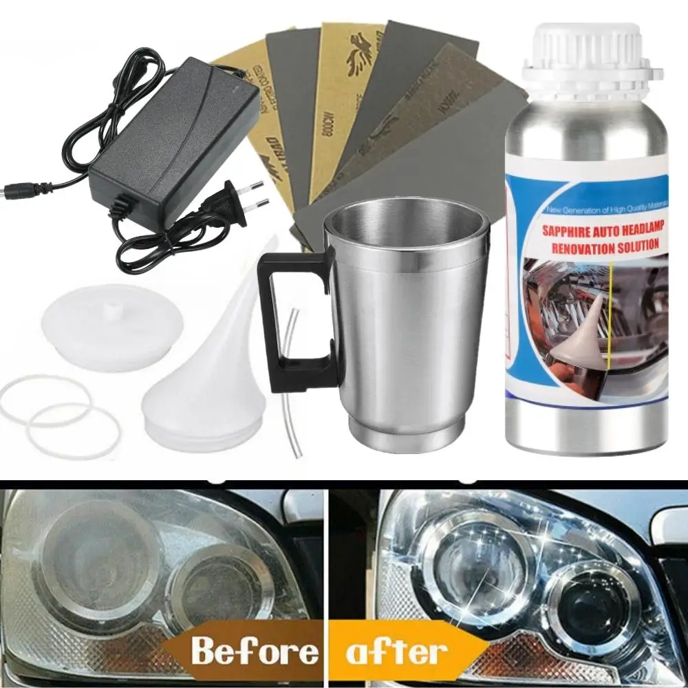 Kit de Réparation de Phare,Kit Renovation Phare Voiture avec 200ml Liquide  Réparation Polymerisation e Voiture,Outil Polissage Réparation Rayures