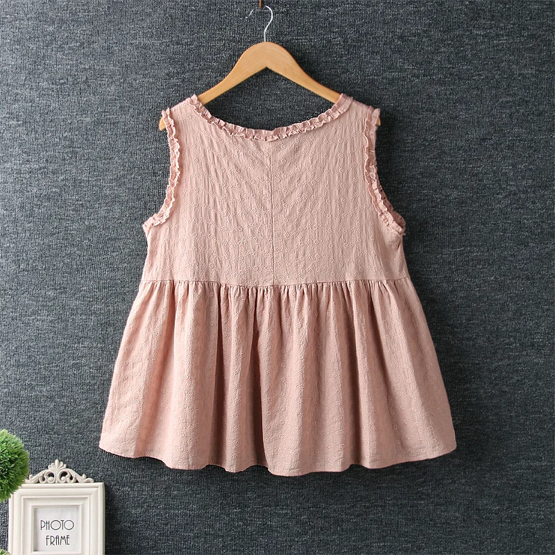 New Summer Mori Girl Lace Embroidery Loose Bottoming Vest O-Neck Sleeveless Literary Vintage Cotton Tank Tops Women